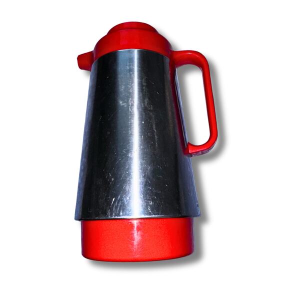 Vintage Corning Thermique Red & Chrome Carafe 10” Mid Century Coffee Server - Picture 1 of 12